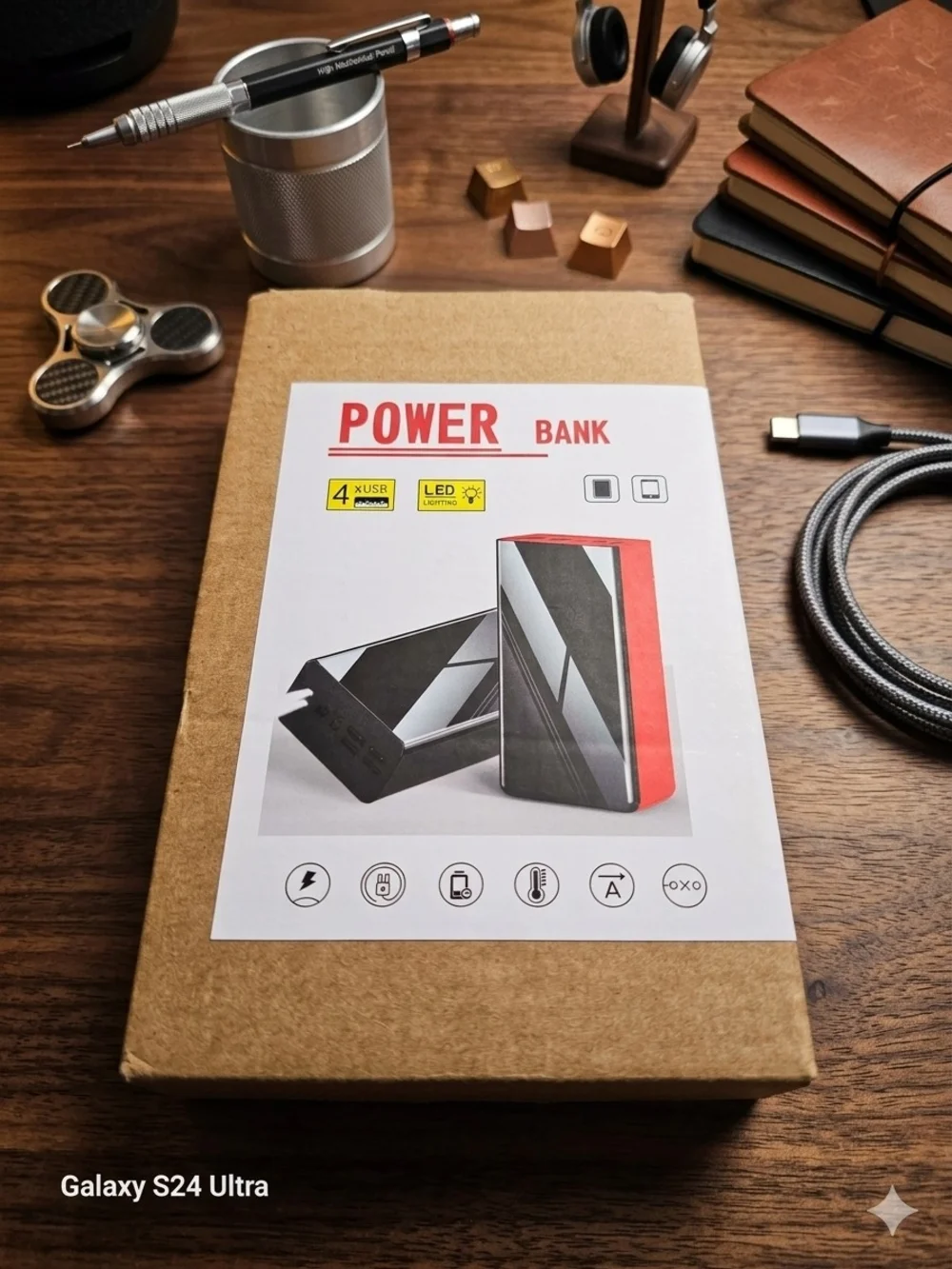 Portable Power Bank Pack with Red Accent 80000mAh